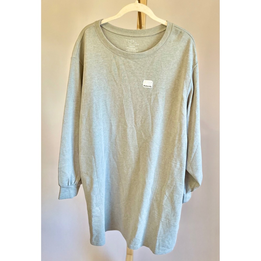 Time and Tru Maternity Sweatshirt Dress Heather Gray‎ Crew Neck Long Sleeve L